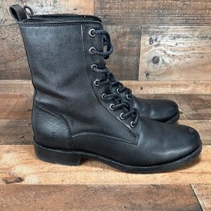 FRYE Natalie Lace Up Black Leather Boots Women's Size 9.5